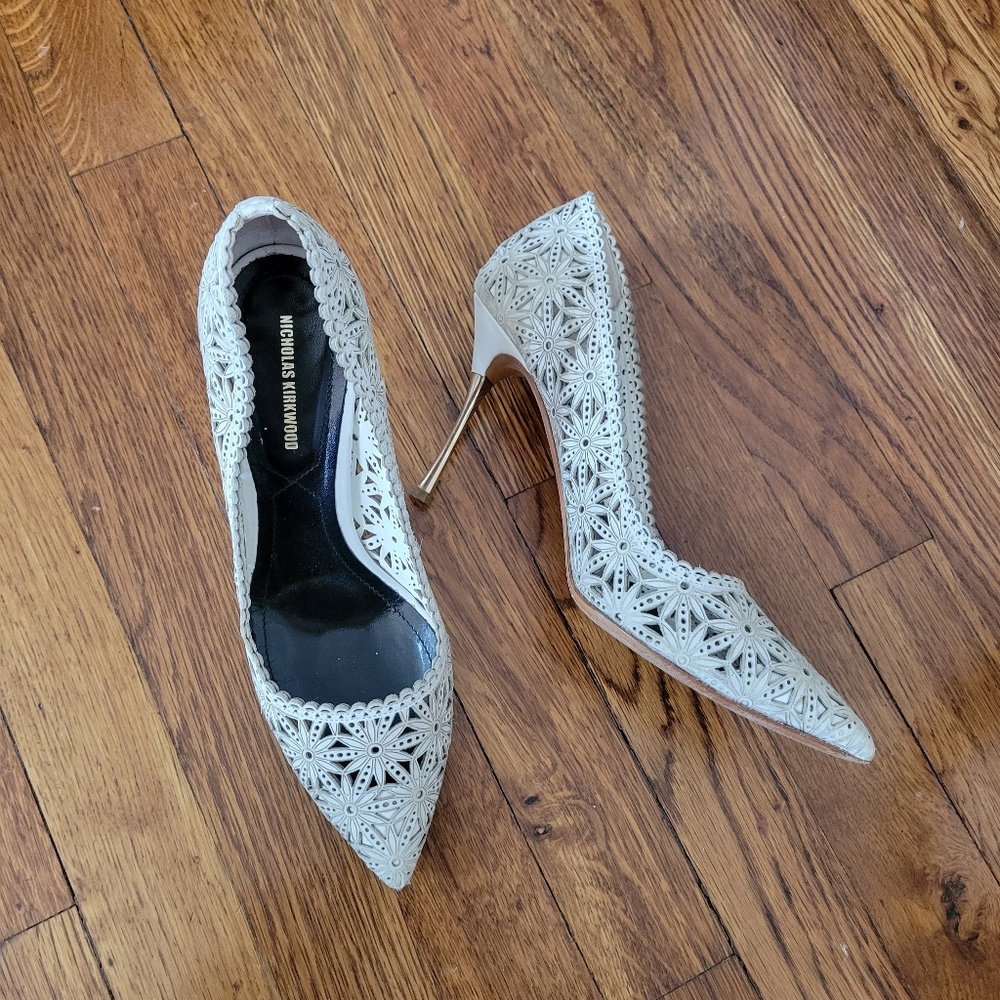 Nicholas Kirkwood laser cut floral pumps